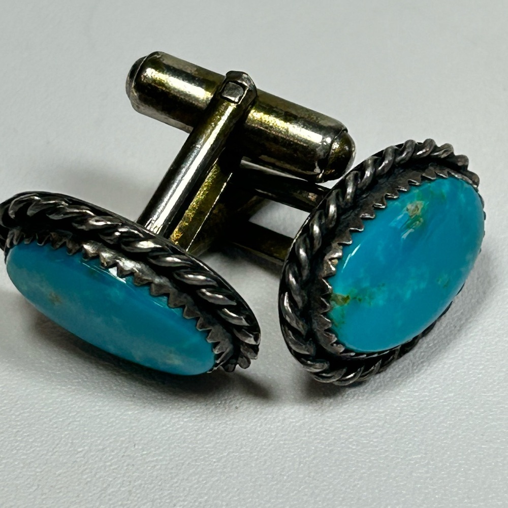 Native Sterling Silver 925 Turquoise Cufflinks VINTAGE